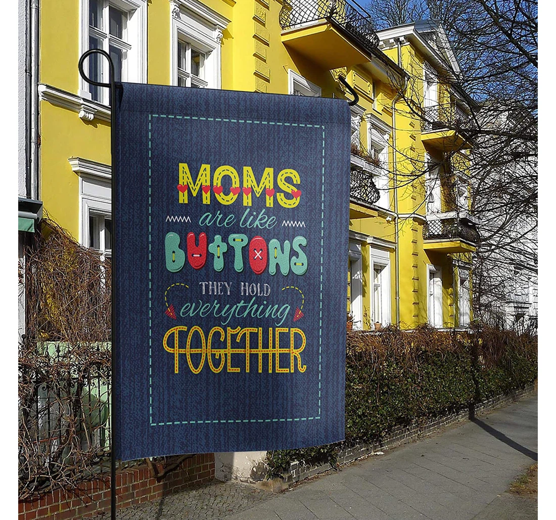 Wind Proof Polyester Mother's Day Button Denim Texture Outdoor,farmhouse,yard, Printed Both-Sides, UV And Fade - Resistant Flag