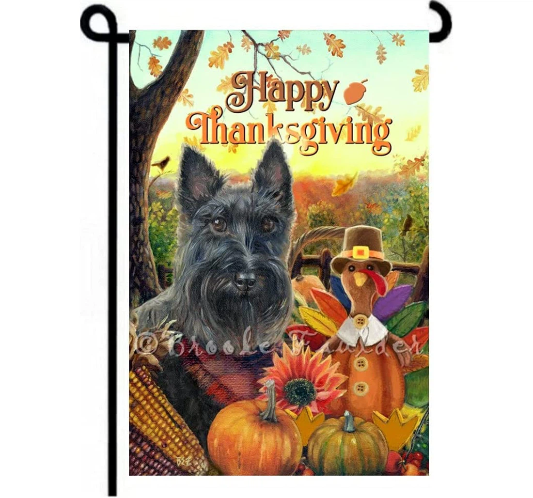 Scottie Thanksgiving Lawn Printed Both-Sides, UV And Fade - Resistant Flag