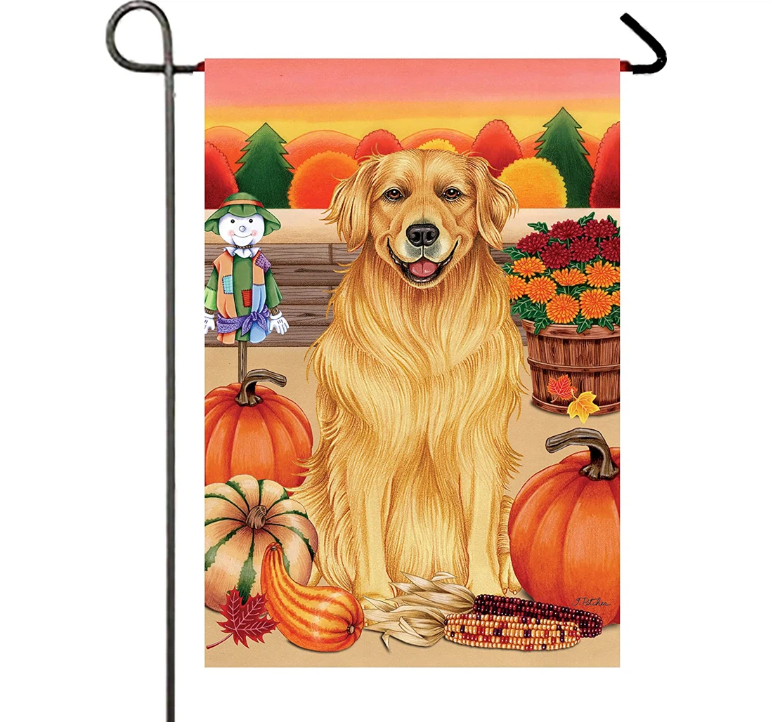 Golden Retriever Autumn Harvest Printed Both-Sides, UV And Fade - Resistant Flag