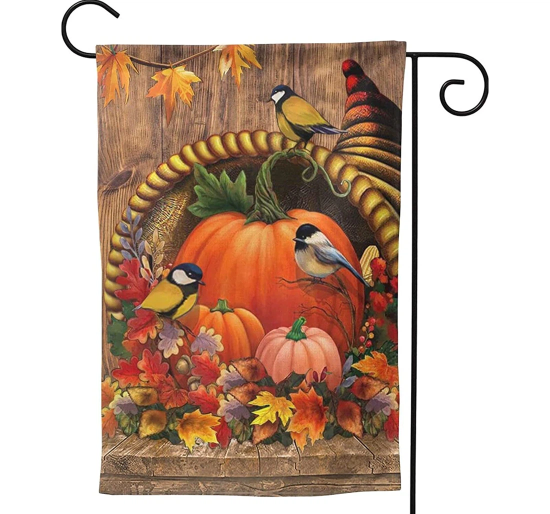 Fall Thanksgiving Pumpkin Autumn Watercolor Bird Printed Both-Sides, UV And Fade - Resistant Flag