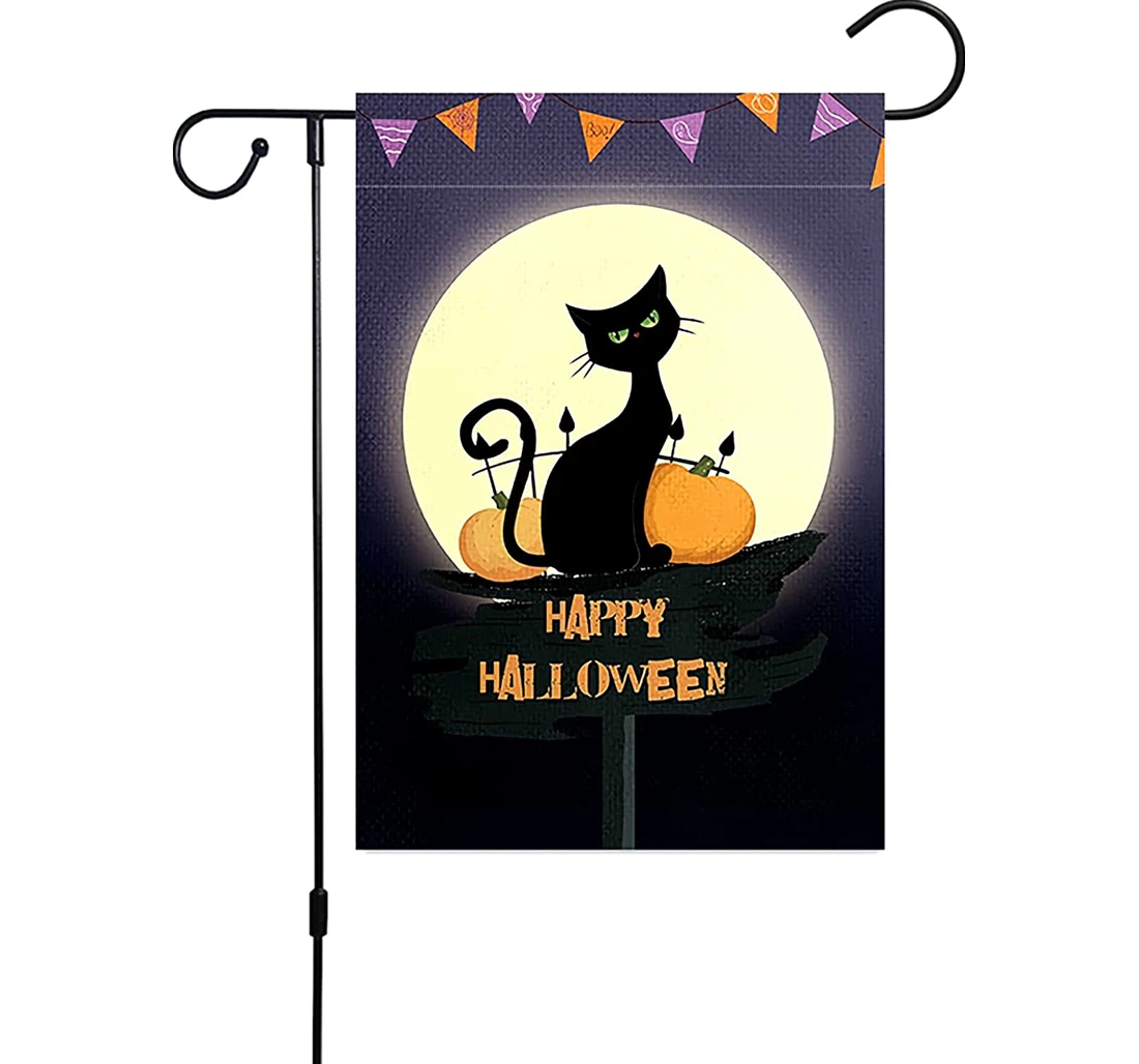 Halloween Happy Halloween Black Cat Printed Both-Sides, UV And Fade - Resistant Flag
