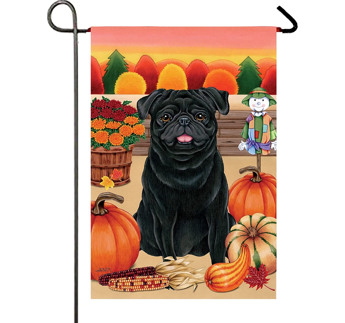 Pug Black Autumn Harvest Printed Both-Sides, UV And Fade - Resistant Flag