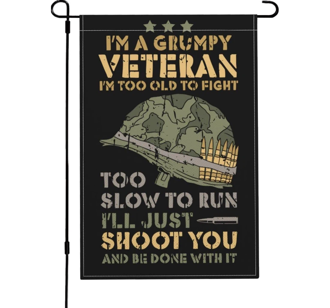 Flags,i Am A Grumpy Veteran Linen Printed Both-Sides, UV And Fade - Resistant Flag