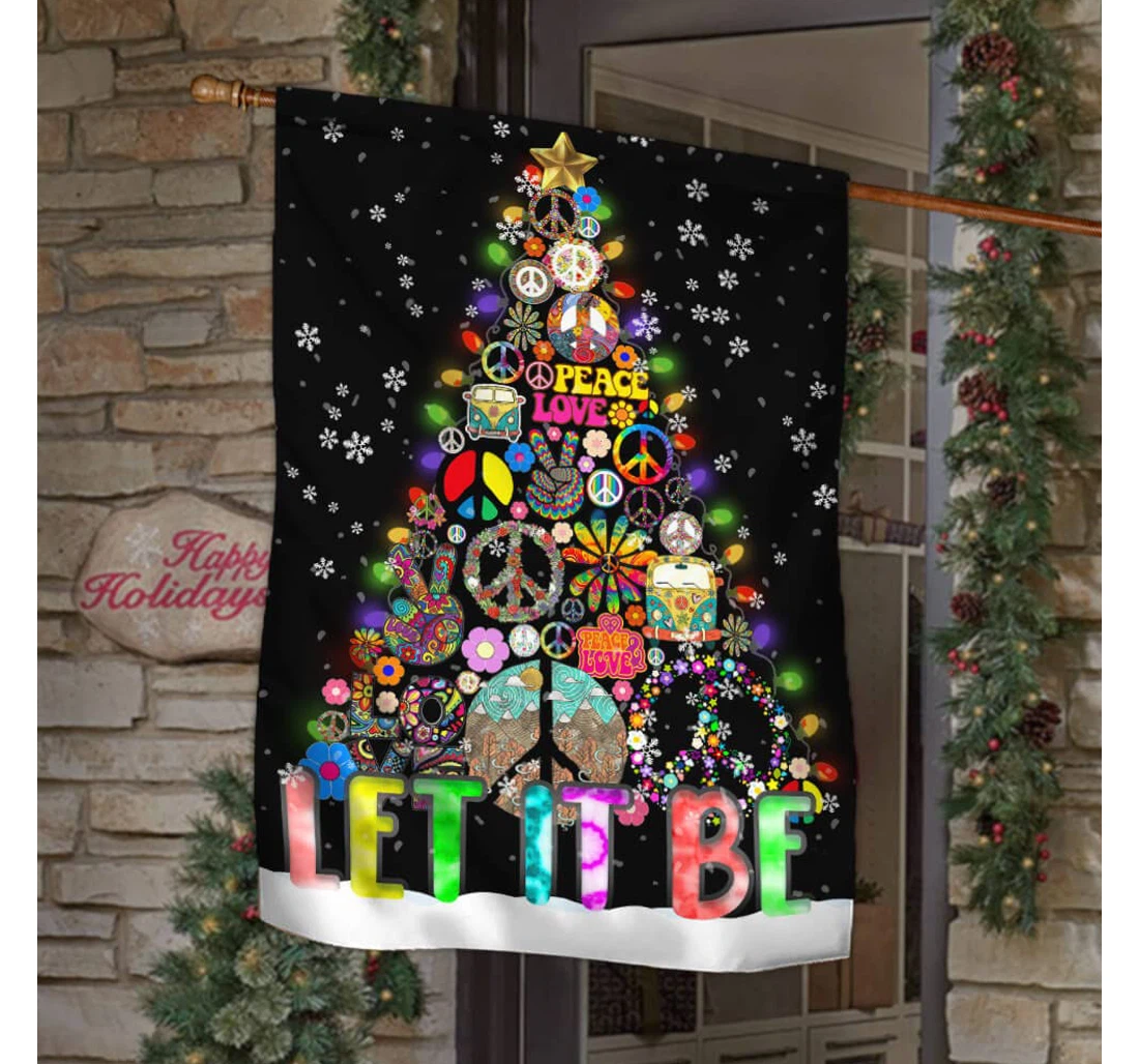 Hippie Christmas Tree Let It Be, Christmas Tree 2021 Christmas Tree Lights, Christmas Gi Printed Both-Sides, UV And Fade - Resistant Flag