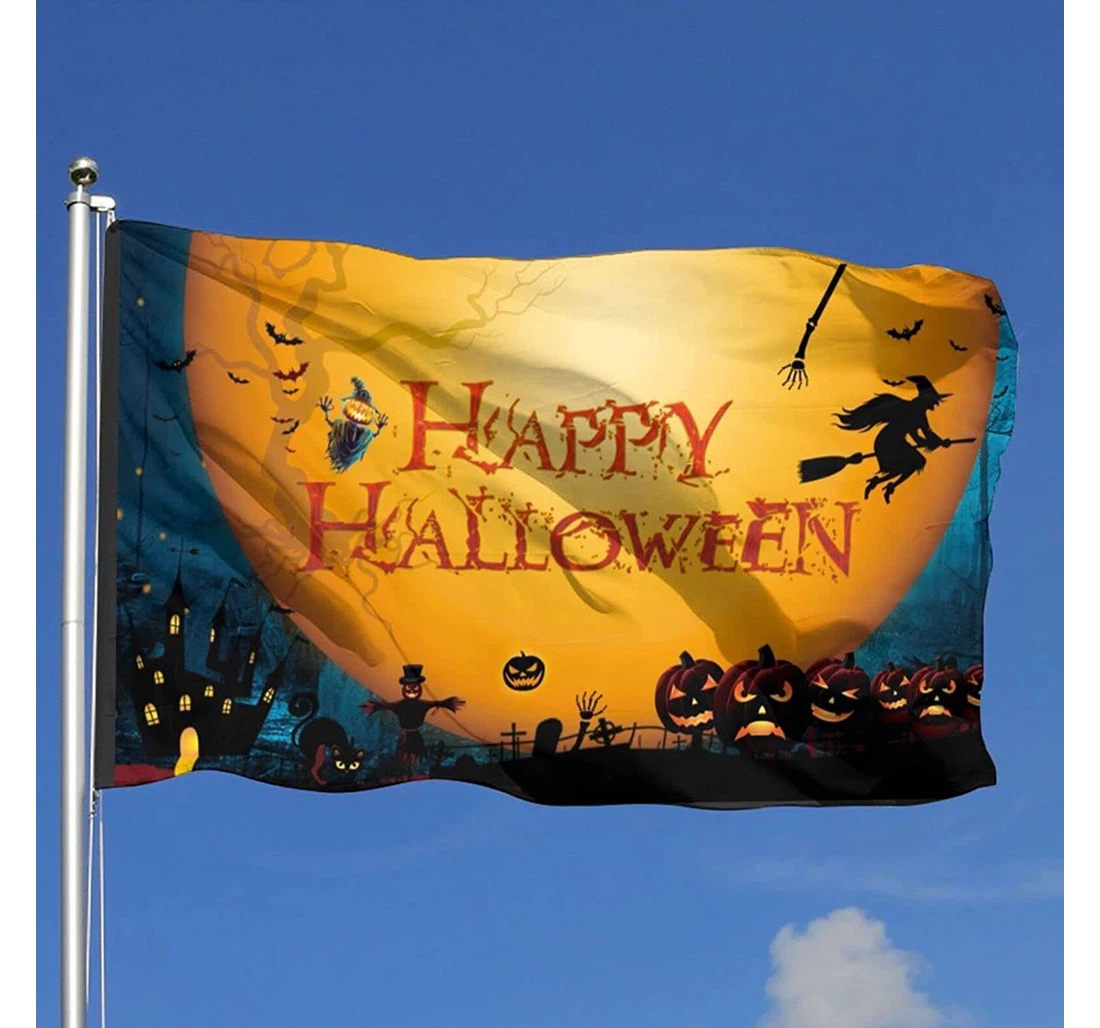 Halloween Spooky Witch Cat Halloween Printed Both-Sides, UV And Fade - Resistant Flag