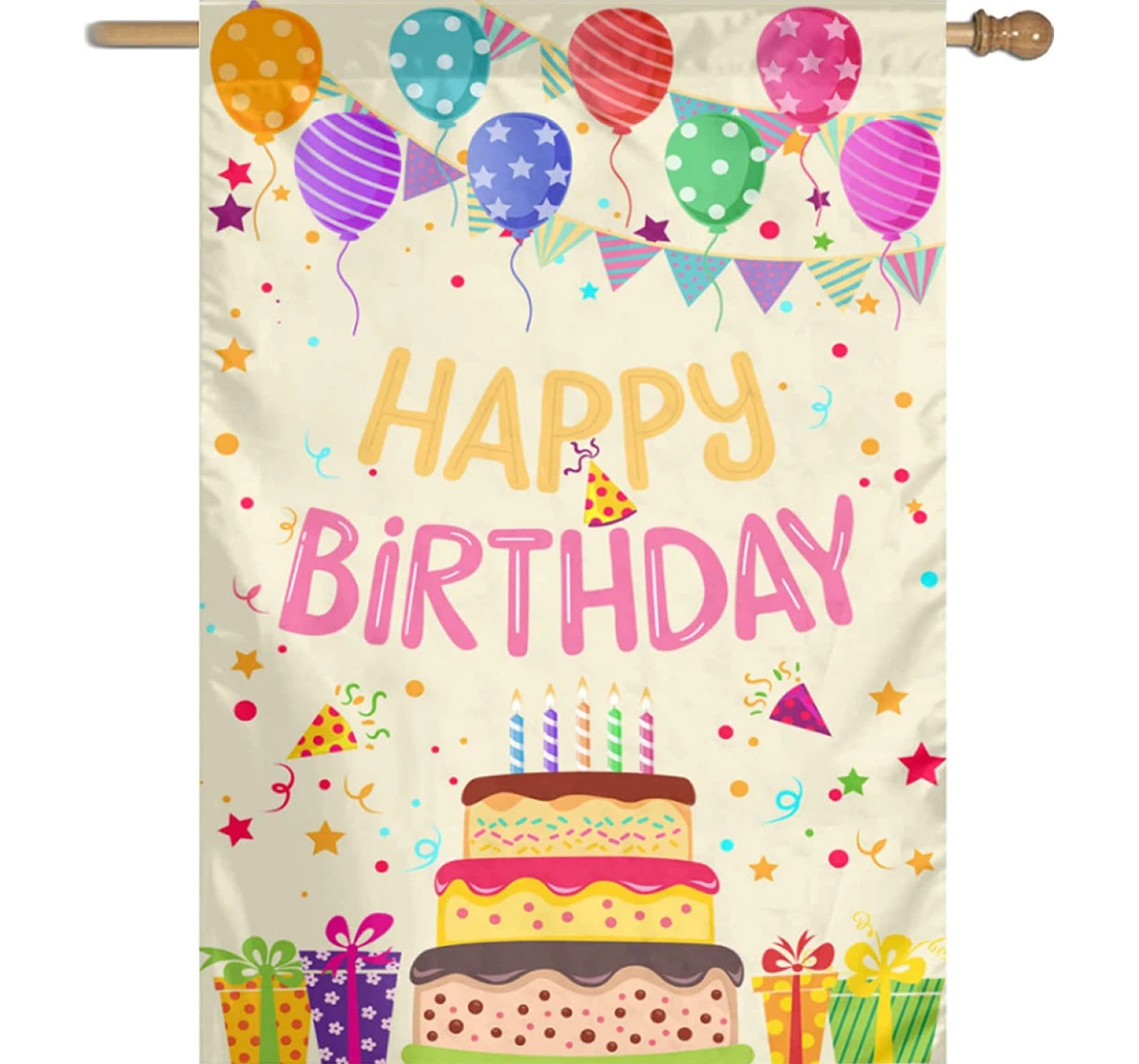 Happy Birthday Colorful Balloons Party Supplies Lawn Printed Both-Sides, UV And Fade - Resistant Flag