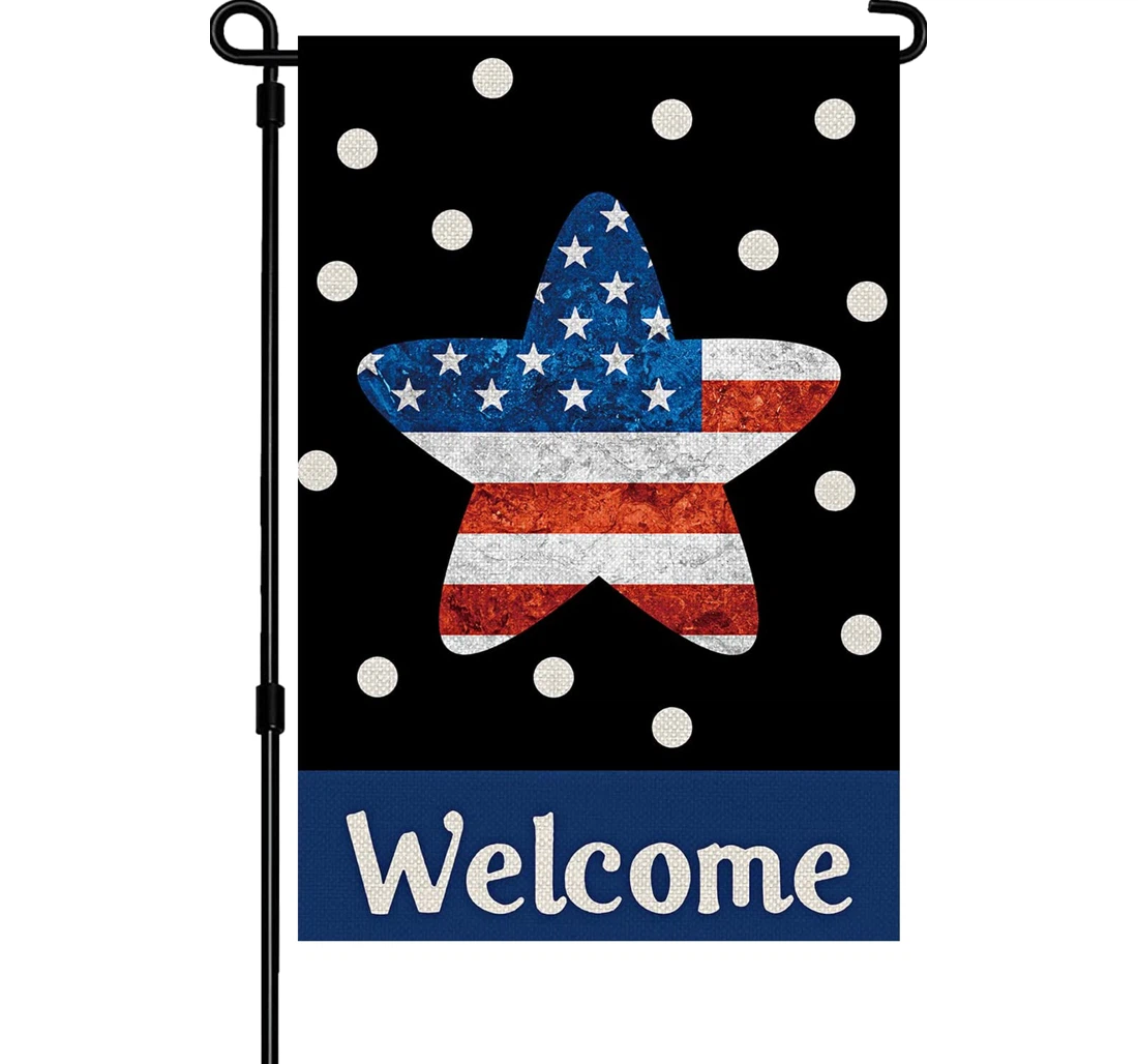 Patriotic American Star Welcome, Inch, Décor Printed Both-Sides, UV And Fade - Resistant Flag