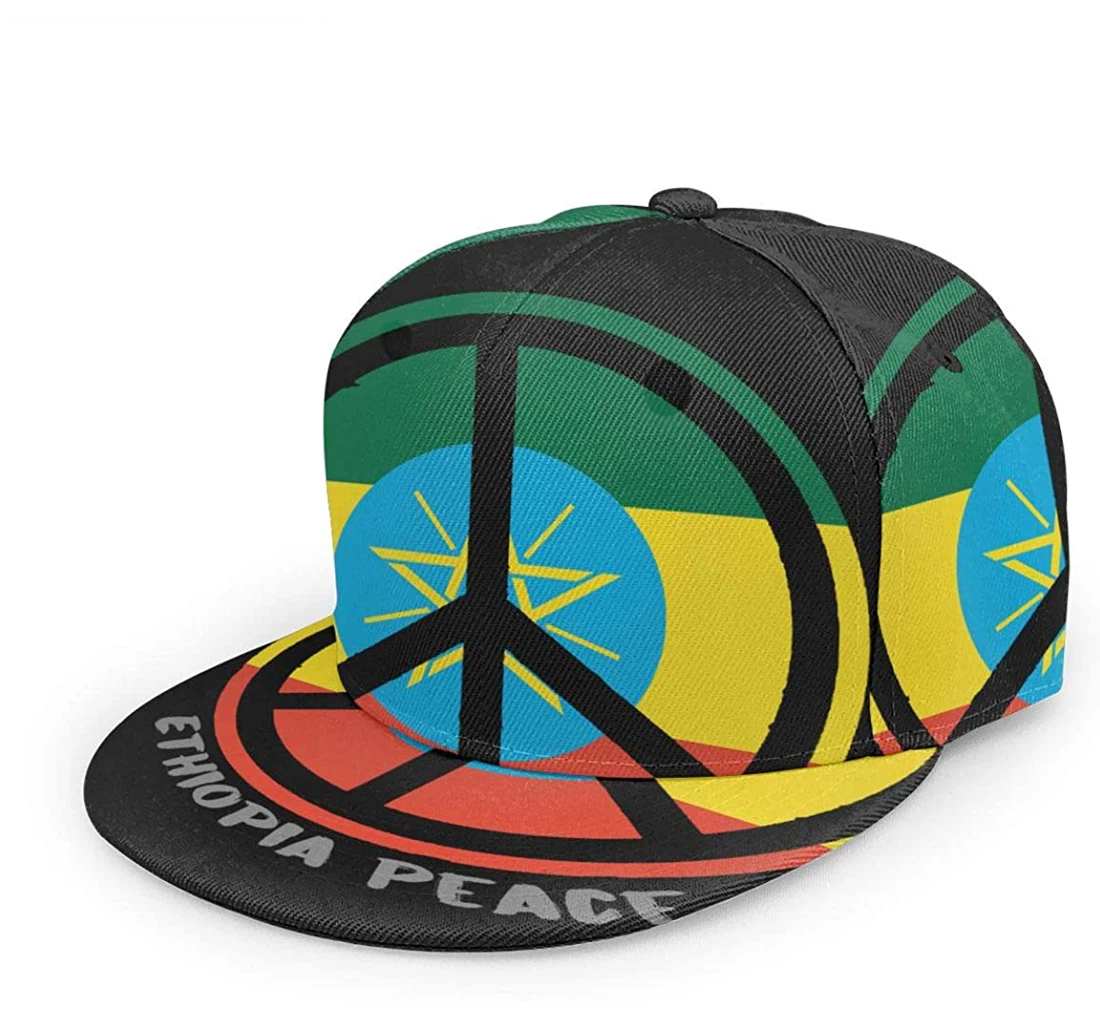 Personalized Ethiopia Flag Peace Snapback Flat Bill Hip Hop Hats Unisex Snapback, Classic Baseball Cap