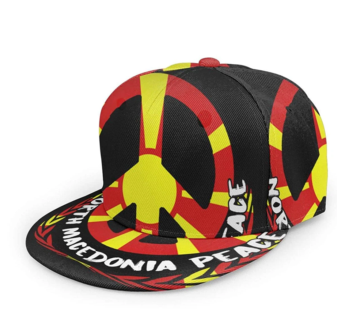 Personalized North Macedonia Flag Peace Snapback Flat Bill Hip Hop Hats Unisex Snapback, Classic Baseball Cap