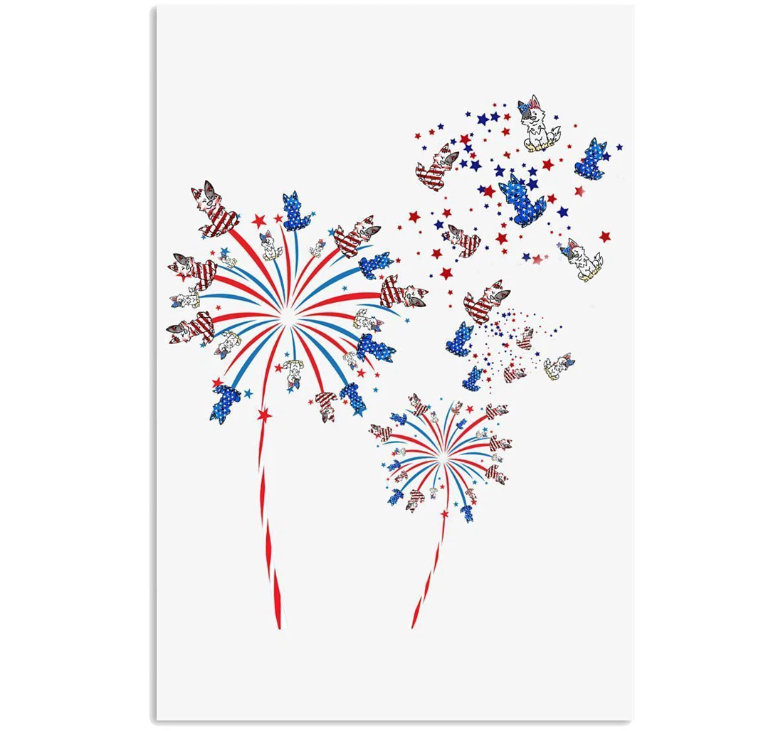 Poster, Canvas - Heeler Dandelion American Independece's Day Trending Vertical Print Framed Wall Art
