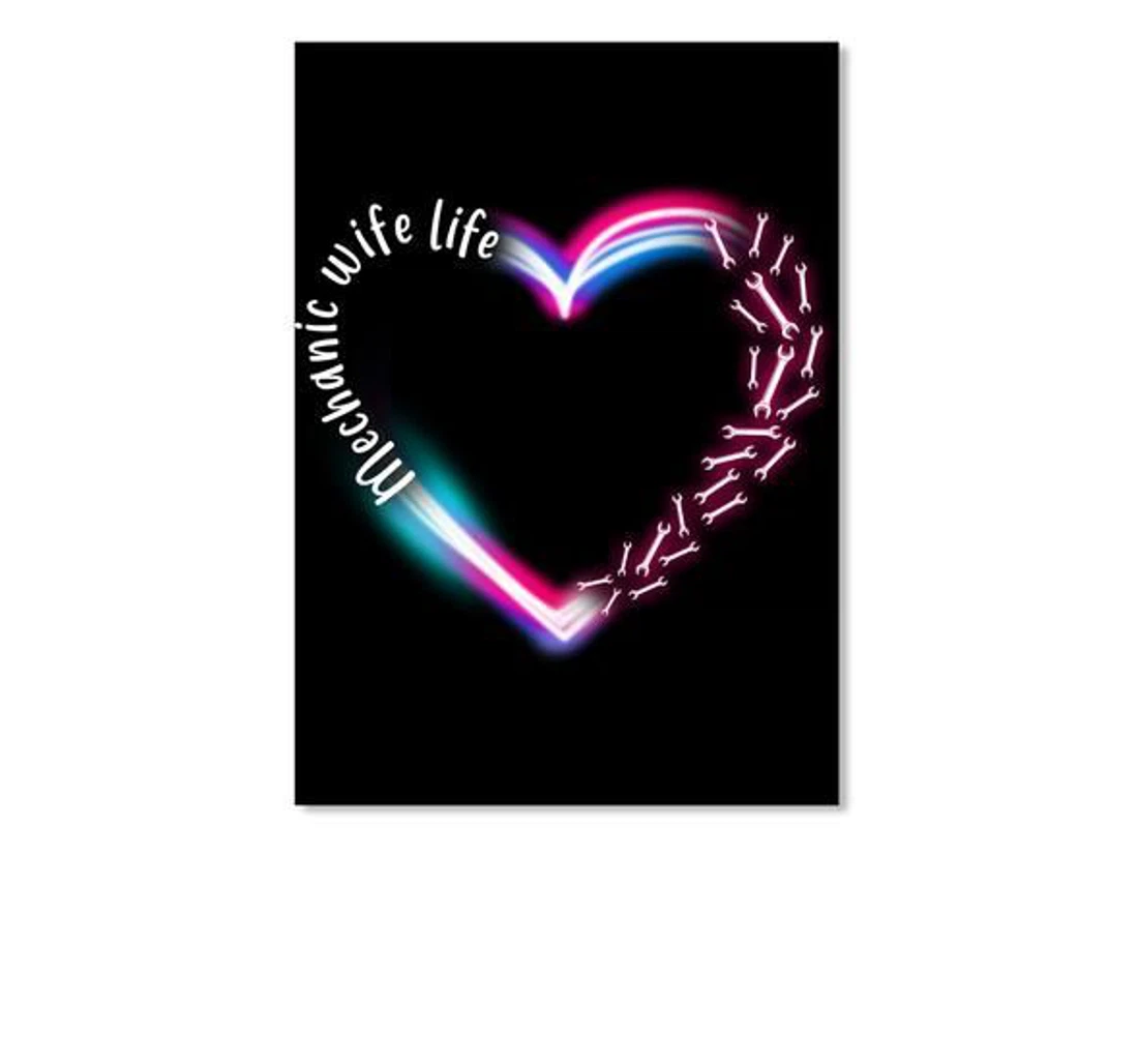 Poster, Canvas - Vintage Funny Mechanic's Wife Life With Heart Design Trending Print Framed Wall Art