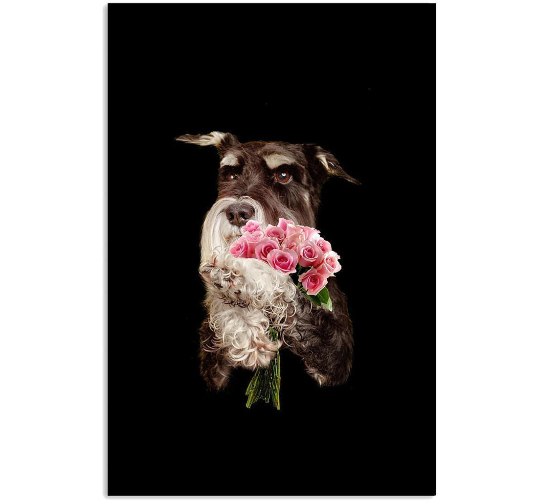 Poster, Canvas - Schnauzer Rose Pink Trending Schnauzer Lovers Vertical Print Framed Wall Art