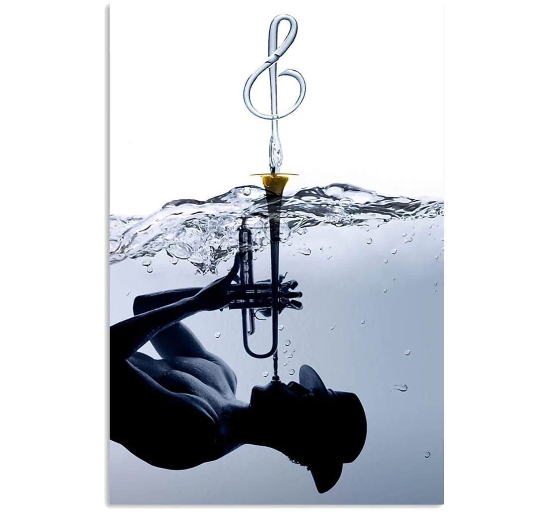 Poster, Canvas - Trumpeter Under The Water Trending Music Instrument Lovers Vertical Print Framed Wall Art