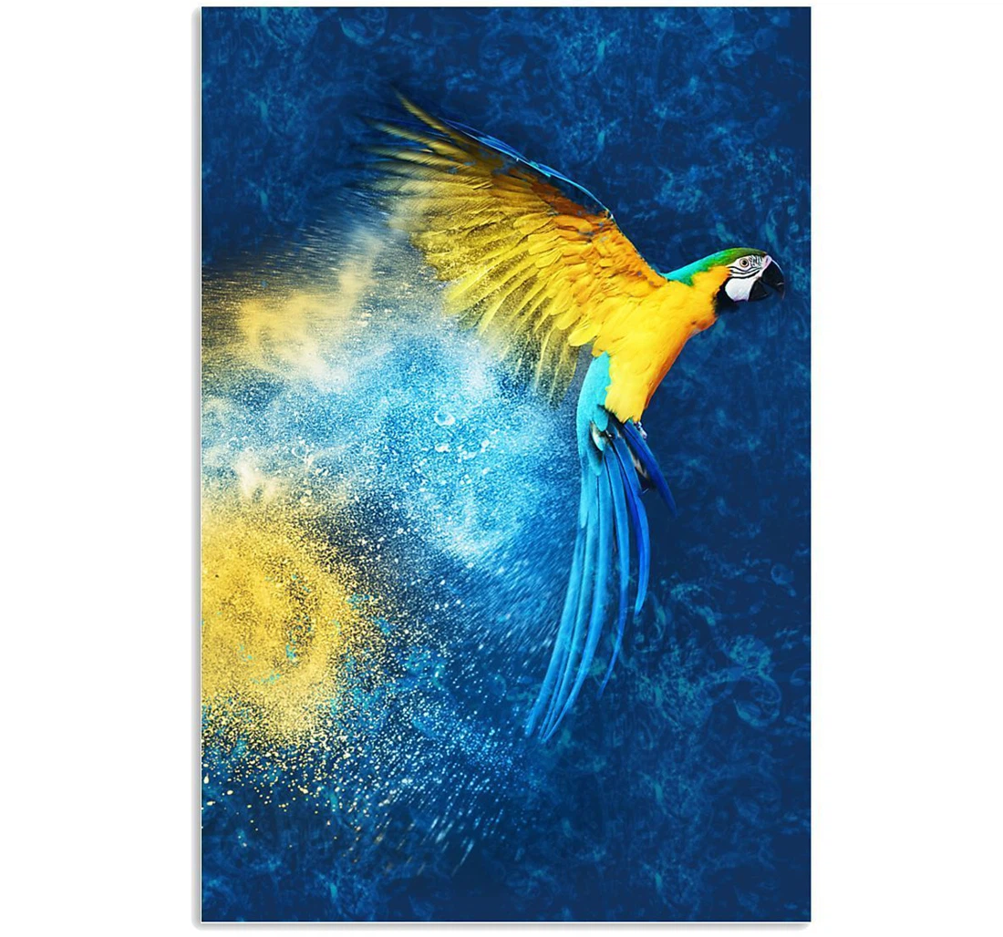 Poster, Canvas - Parrot All Over Blue Trending Parrot Lovers Vertical Print Framed Wall Art