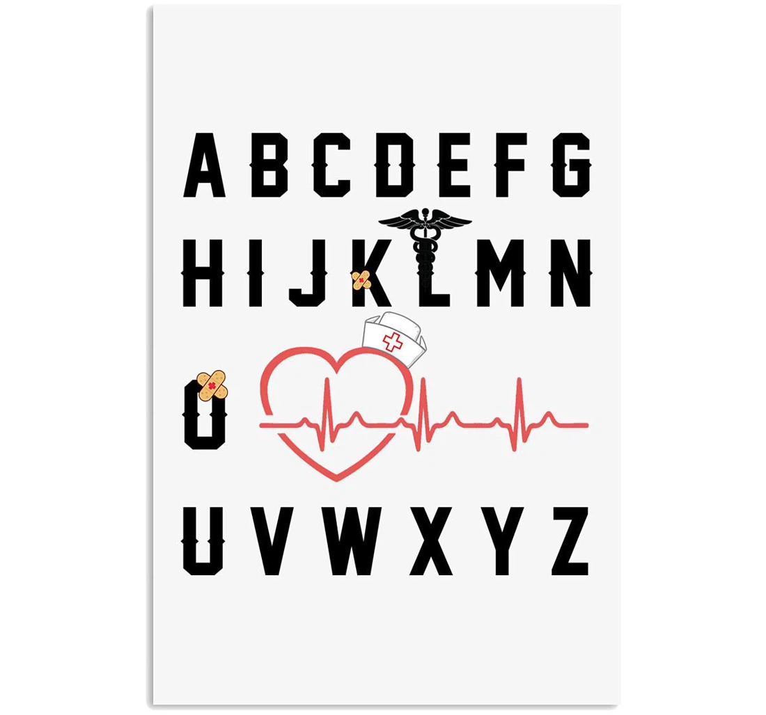 Poster, Canvas - Nurse Heartbeat And Abc Alphabets Trending Nurse Vertical Print Framed Wall Art