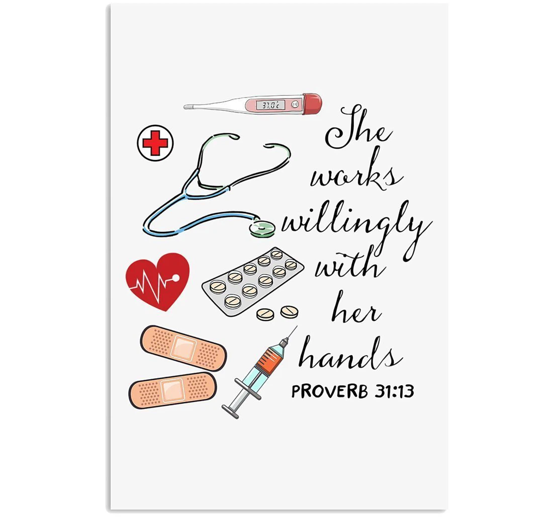 Poster, Canvas - Nurse Works Willingly With Her Hands Trending Nurse' Vertical Print Framed Wall Art