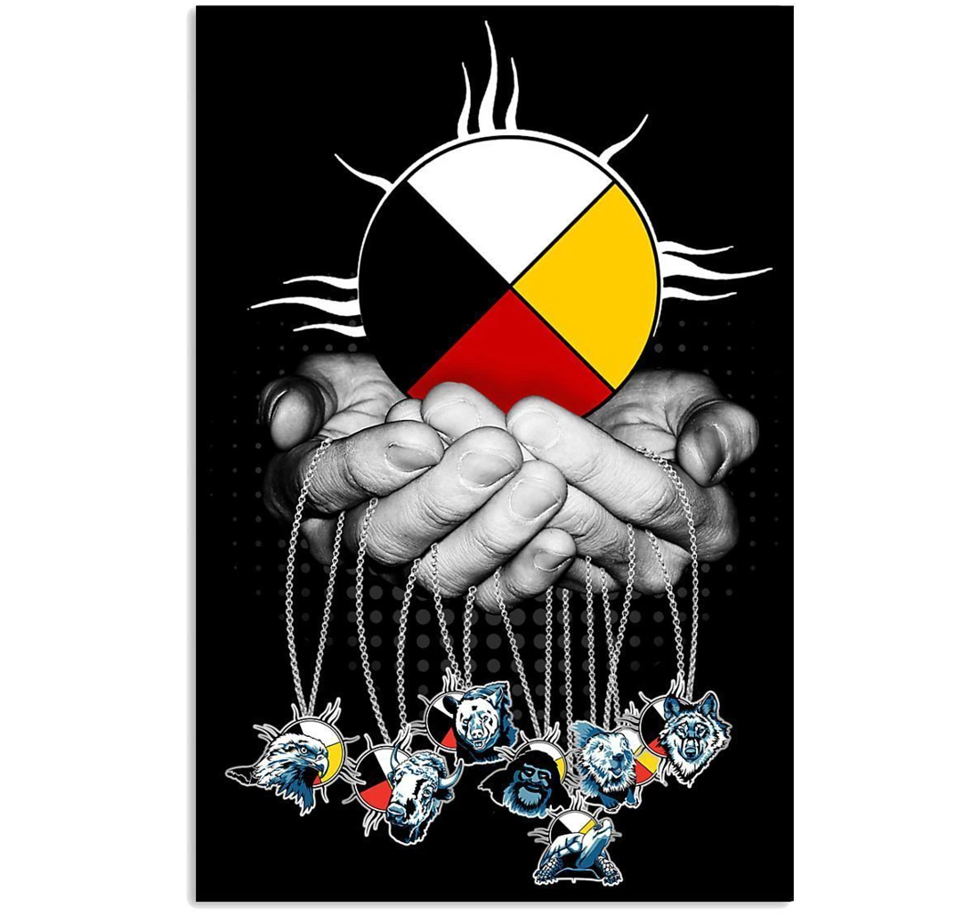 Poster, Canvas - Native American Seven Teachings Trending People Vertical Print Framed Wall Art