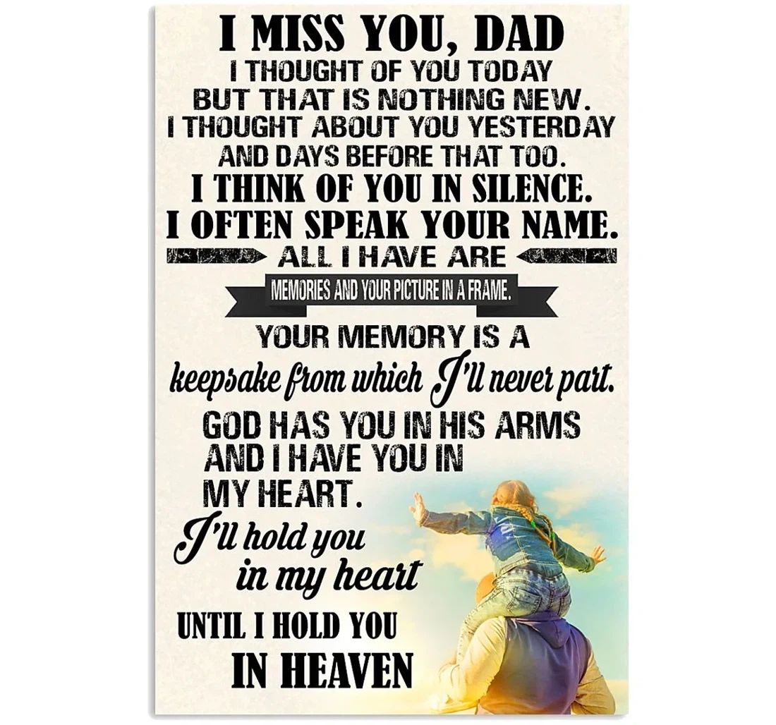 Poster, Canvas - I Miss You Dad Pattern Happy Father's Day Print Framed Wall Art