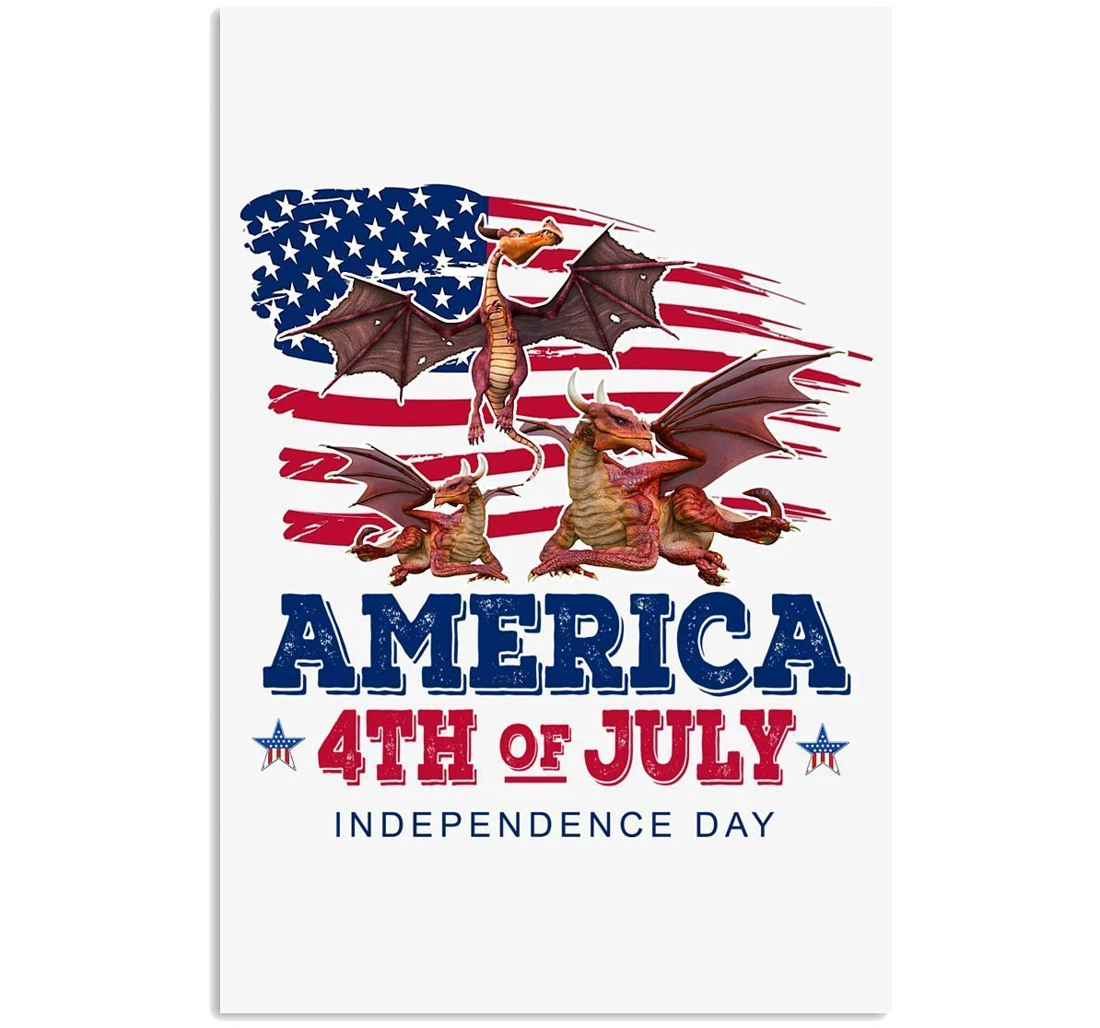 Poster, Canvas - American 4th Of July Independence's Day Dragon Freedom Trending Vertical Print Framed Wall Art