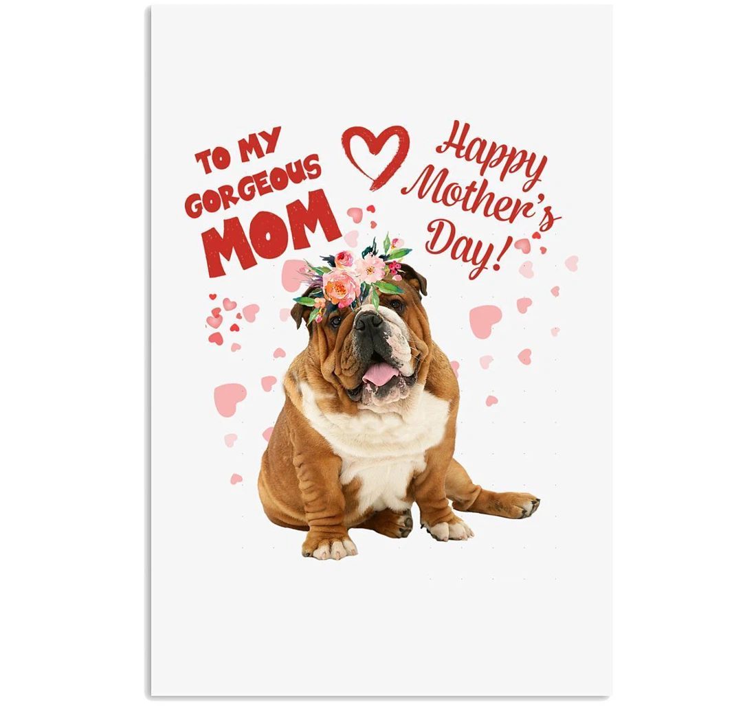 Poster, Canvas - Mother's Day Mom Who Loves Bulldog Vertical Print Framed Wall Art