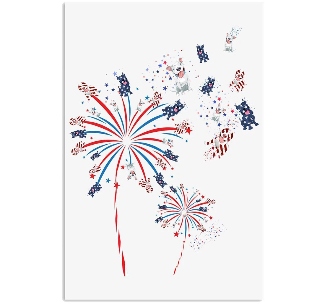 Poster, Canvas - Pitbull Dandelion Happy America Independence Day Trending Vertical Print Framed Wall Art