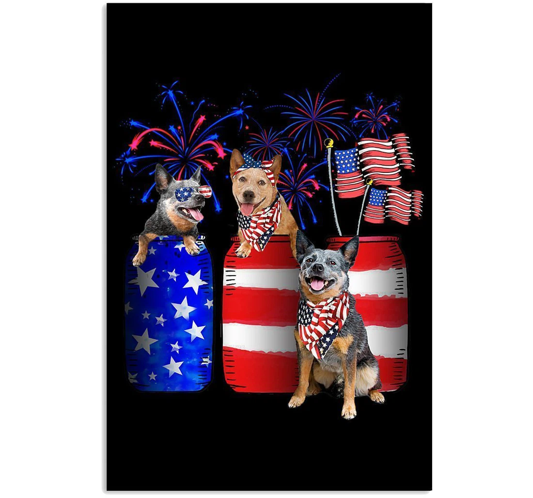 Poster, Canvas - Heeler Fireworks America Independence's Day Custom Design Vertical Print Framed Wall Art