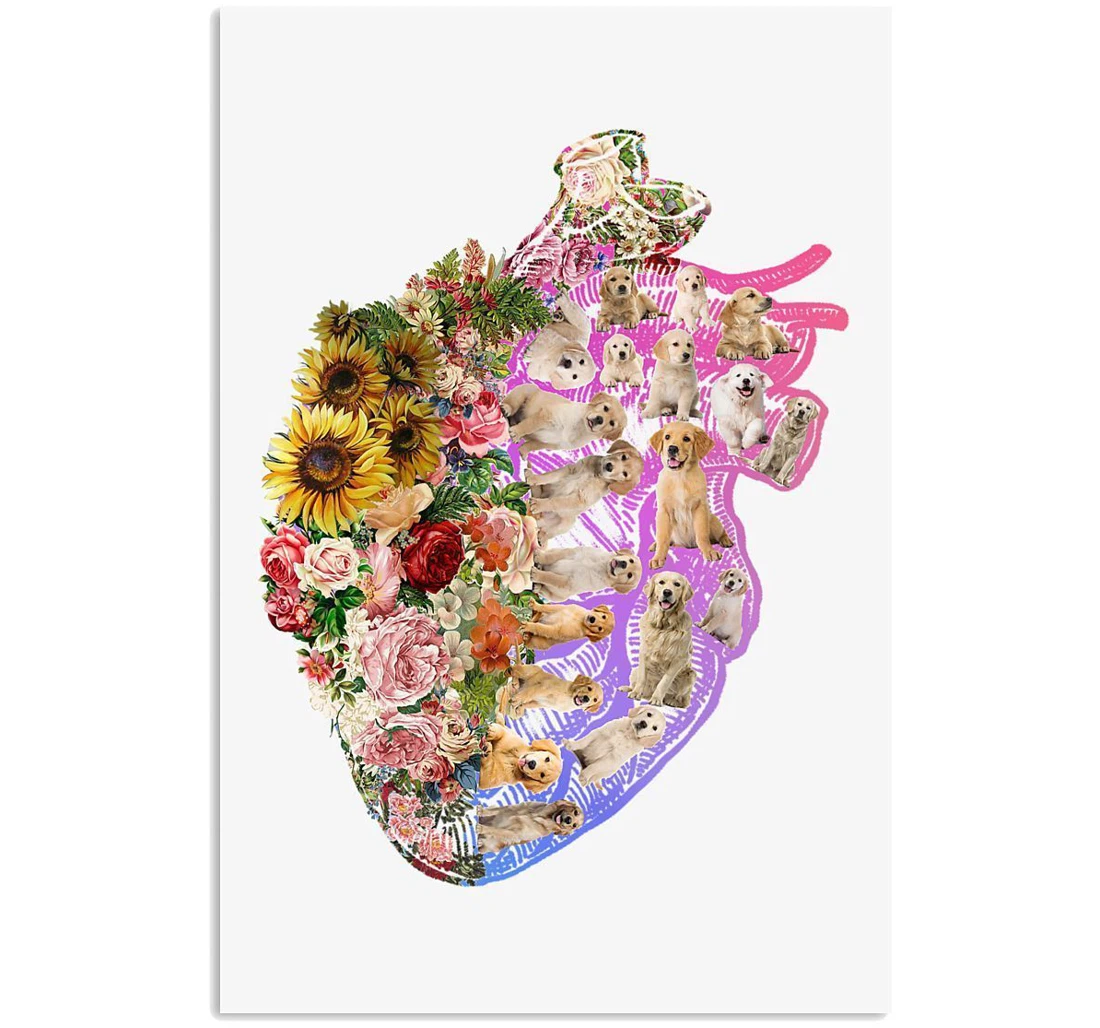 Poster, Canvas - Golden Retriever Heart Custom Design Trending Golden Retriever Lovers Vertical Print Framed Wall Art