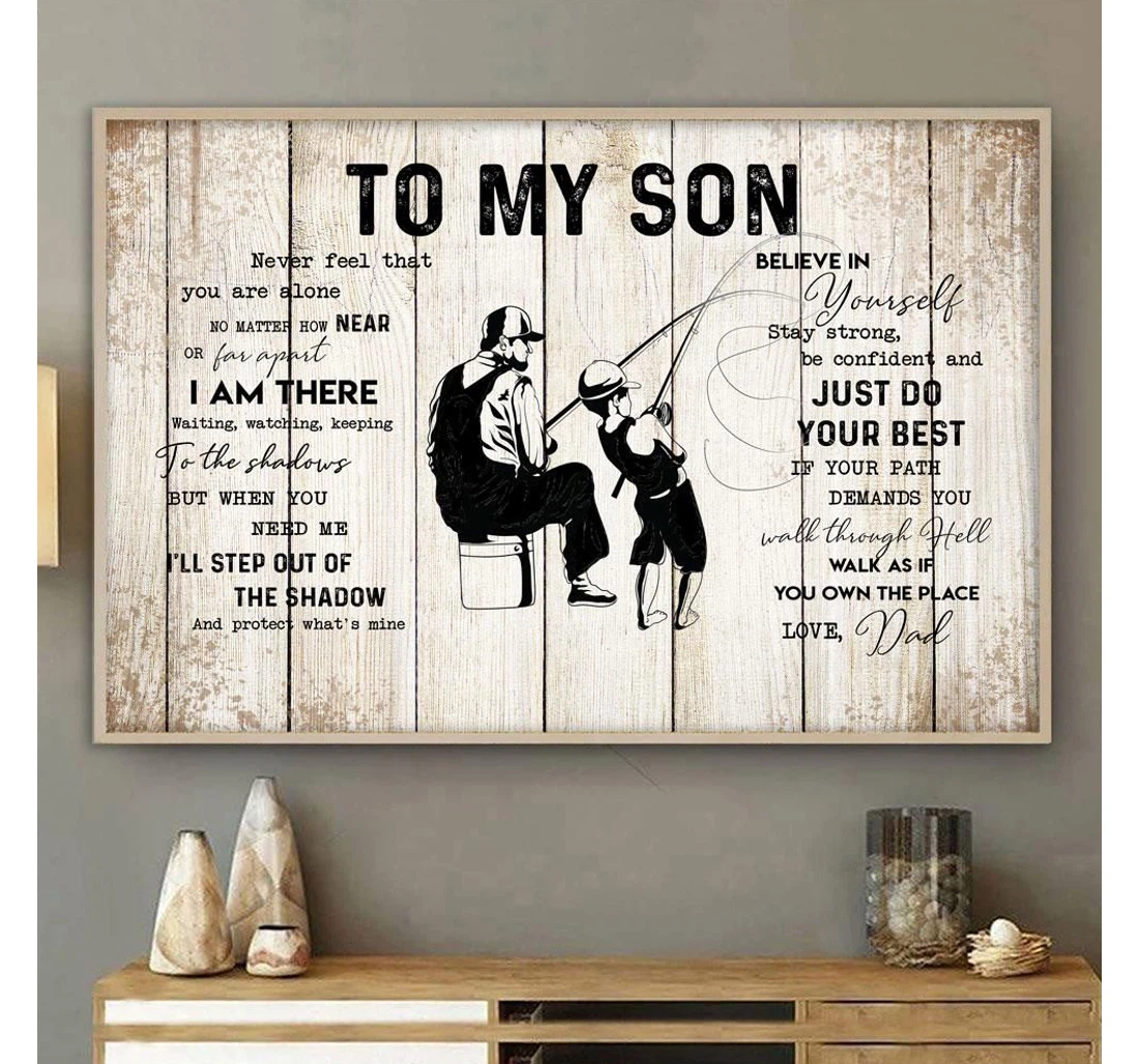 Poster, Canvas - Fishing To My Son From Dad Fishing Lover Birthday Son Print Framed Wall Art
