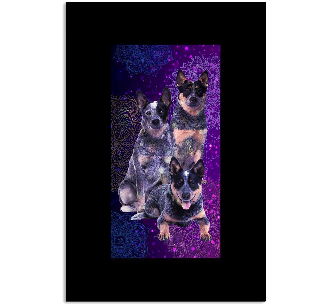 Poster, Canvas - Vintage Funny Heeler Purple Pattern Birthday Heeler Lovers Vertical Print Framed Wall Art