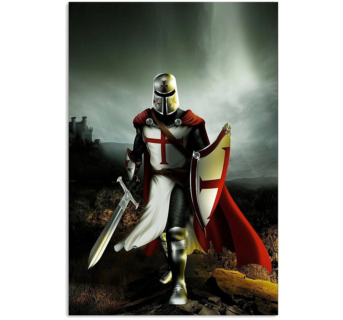 Poster, Canvas - Knight Templar Fighting You Birthday Your Friends Vertical Print Framed Wall Art