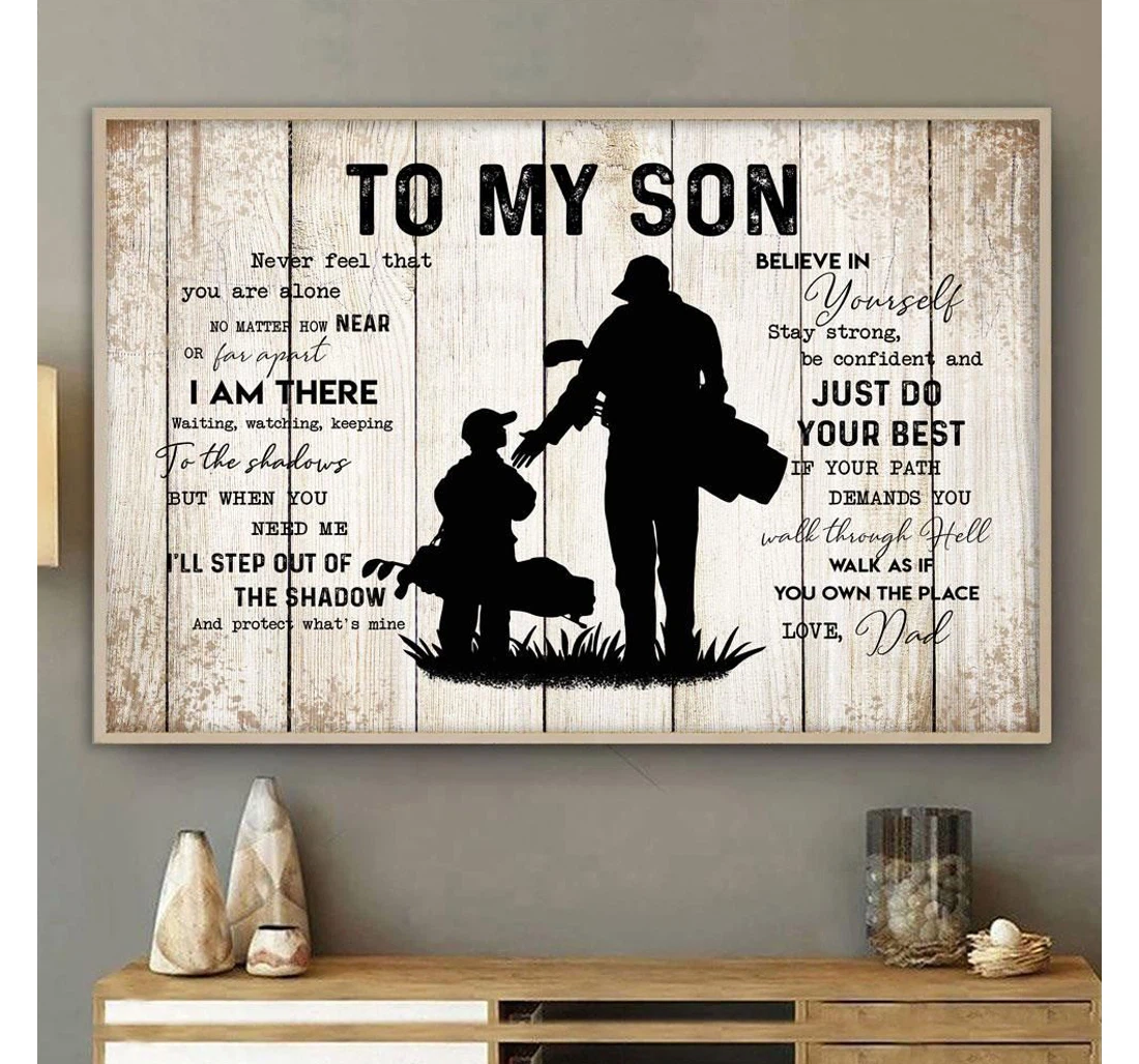 Poster, Canvas - Golf To My Son From Dad Golfing Lover Birthday Son Print Framed Wall Art