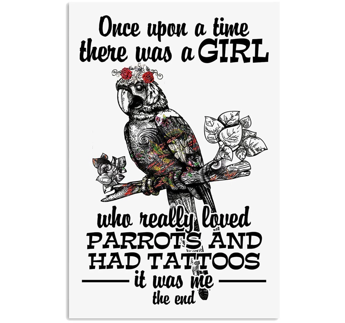 Poster, Canvas - A Girl Who Really Loved Parrots And Has Tattoos Trending Vertical Print Framed Wall Art