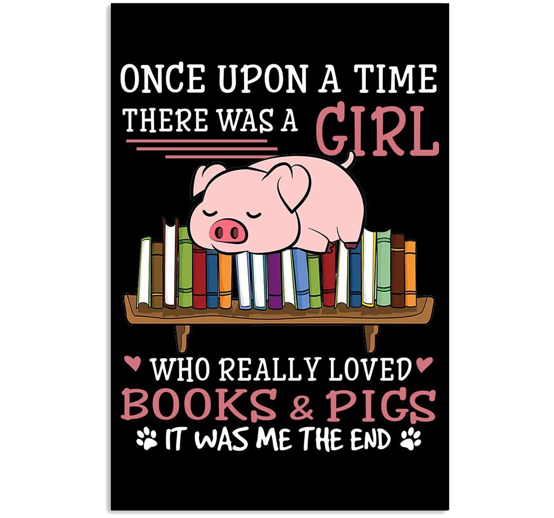 Poster, Canvas - A Girl Who Really Loved Pigs And Books Trending Vertical Print Framed Wall Art