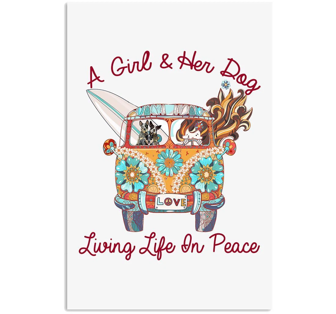 Poster, Canvas - A Girl And Her Dog Living Life In Peace Trending Dog Lovers Vertical Print Framed Wall Art