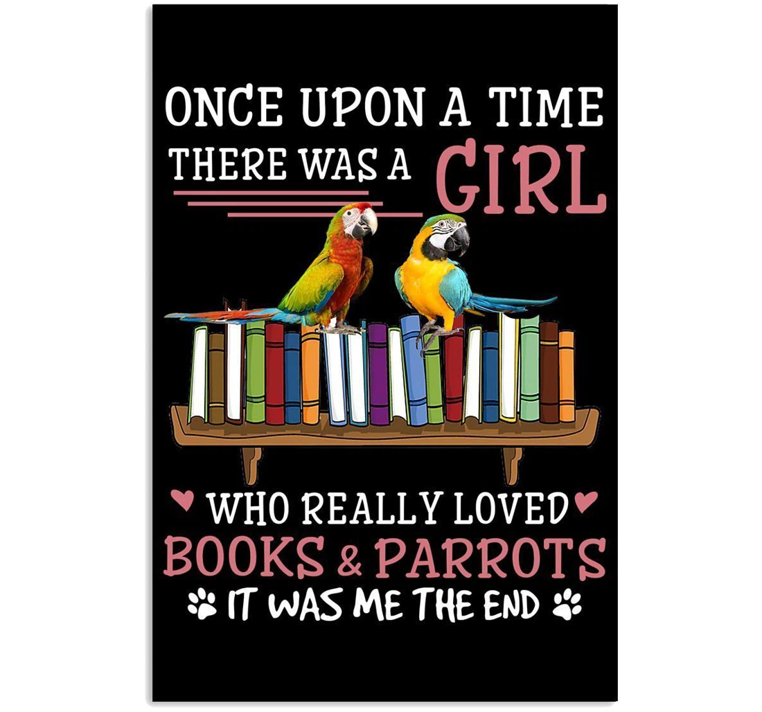 Poster, Canvas - A Girl Who Really Loved Parrots And Books Trending Vertical Print Framed Wall Art