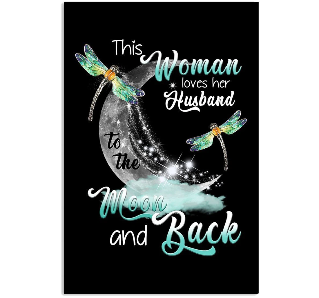 Poster, Canvas - This Woman Loves Her Husband To The Moon And Back Trending Vertical Print Framed Wall Art