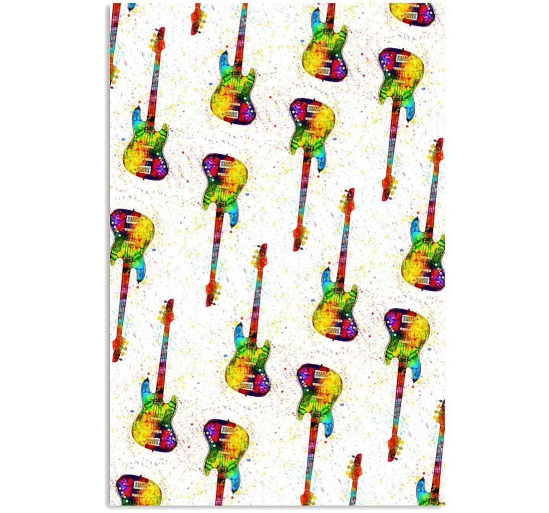 Poster, Canvas - Colorful Bass Guitar Trending Music Instrument Lovers Vertical Print Framed Wall Art