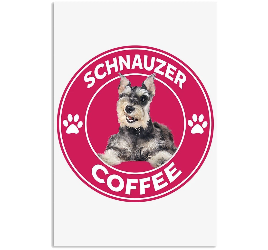 Poster, Canvas - Lovely Cup Schnauzer Coffee Pink Birthday Dog Lovers Vertical Print Framed Wall Art