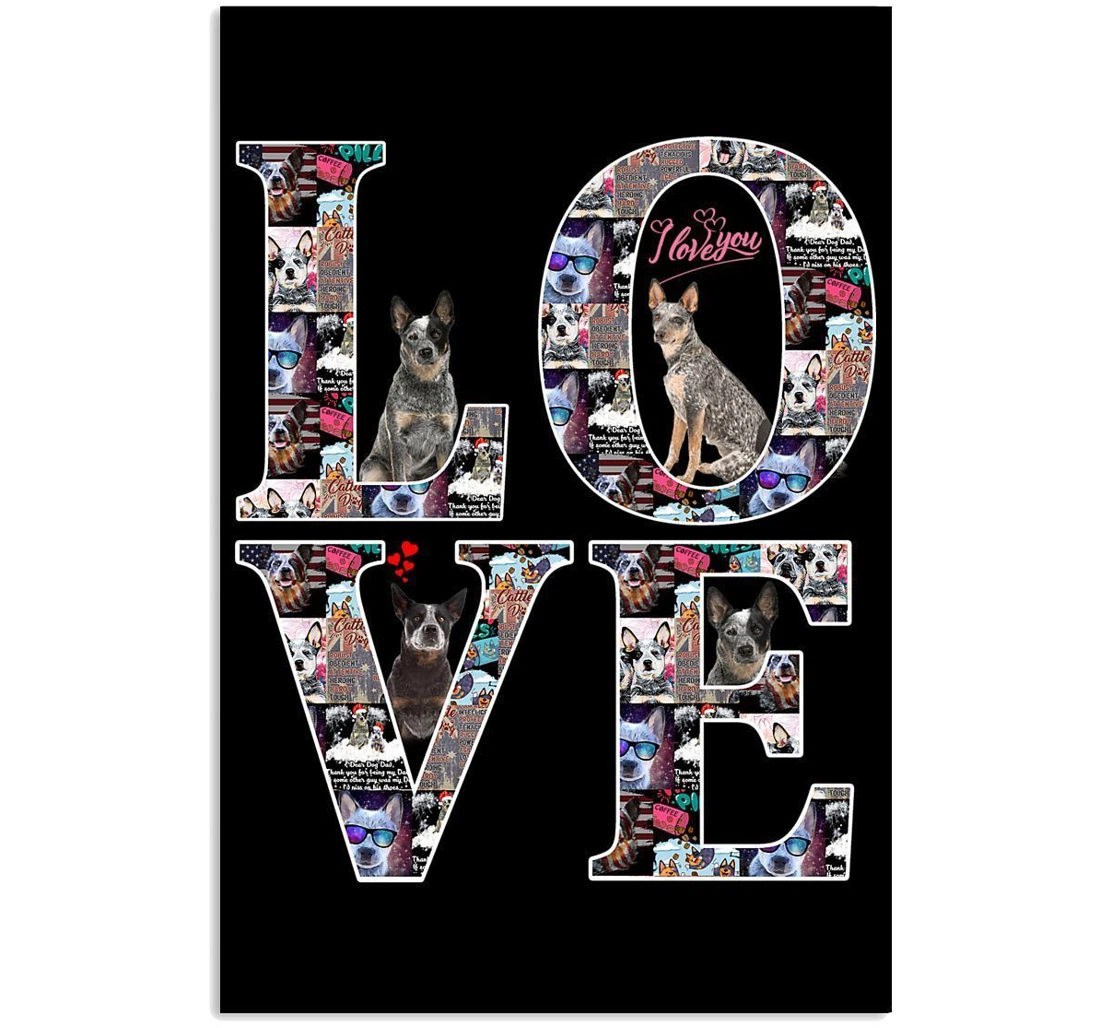 Poster, Canvas - Vintage Funny Heeler Love Birthday Dog Lovers Vertical Print Framed Wall Art