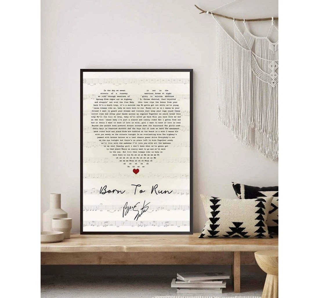 Poster, Canvas - Bruce Springsteen – Born To Run Lyrics Song Lyrics Print, Lyrics Art, Music Print Framed Wall Art