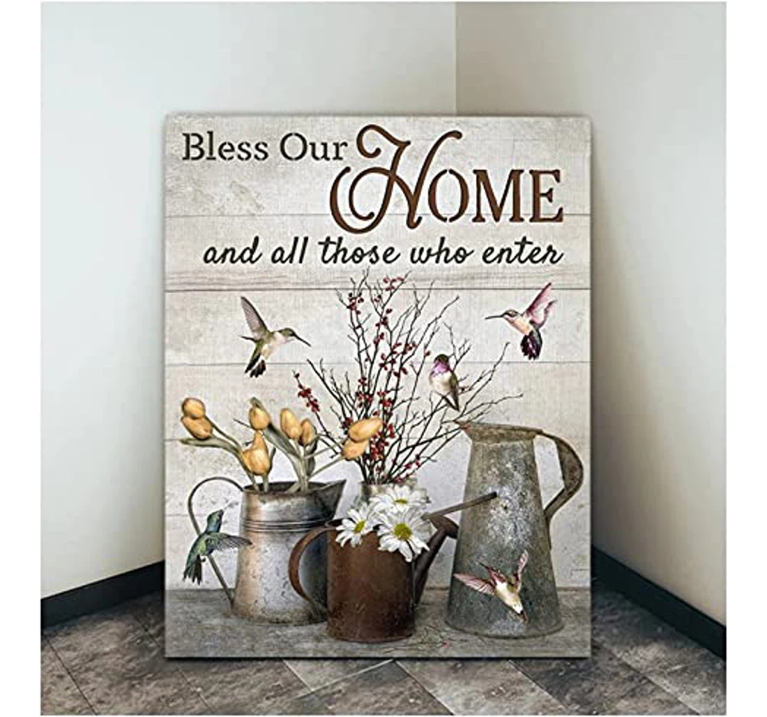 Poster, Canvas - Hummingbird Bless Our And All Those Who Enter Anniversary Birthday Print Framed Wall Art