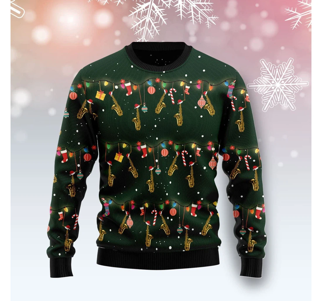 Personalized Christmas Instrument Saxophone Ugly Christmas Sweater Pefect Gift - 3D Printed Pullover Hoodie