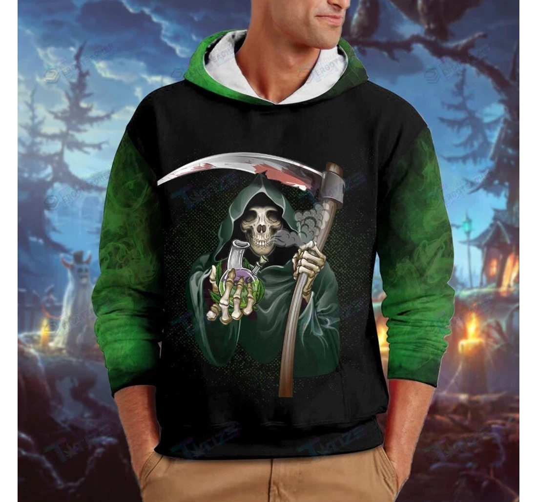 Personalized Halloween Weed Skull God Of Death - 3D Printed Pullover Hoodie