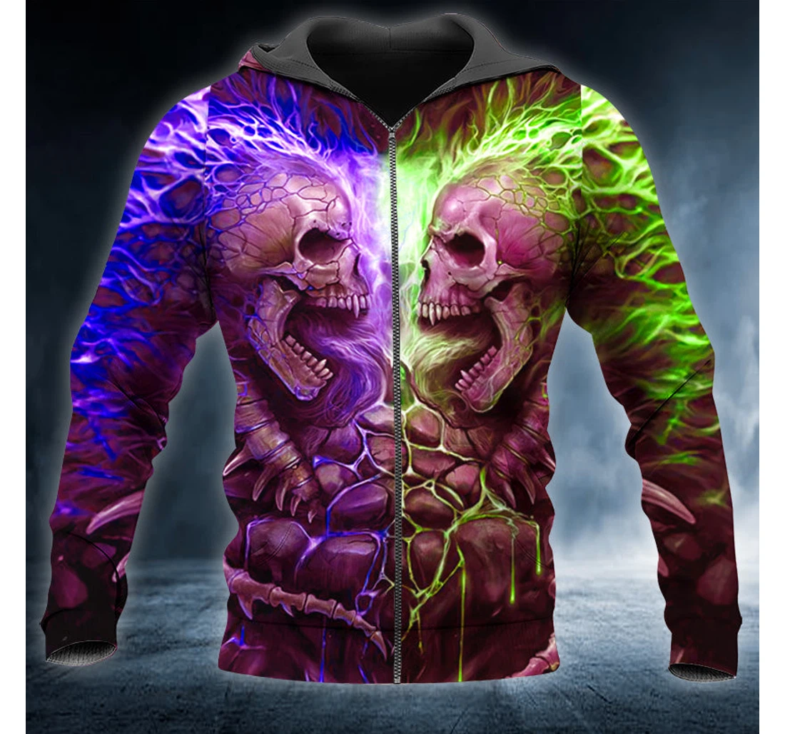 Personalized Violet Green War Skull - 3D Printed Pullover Hoodie