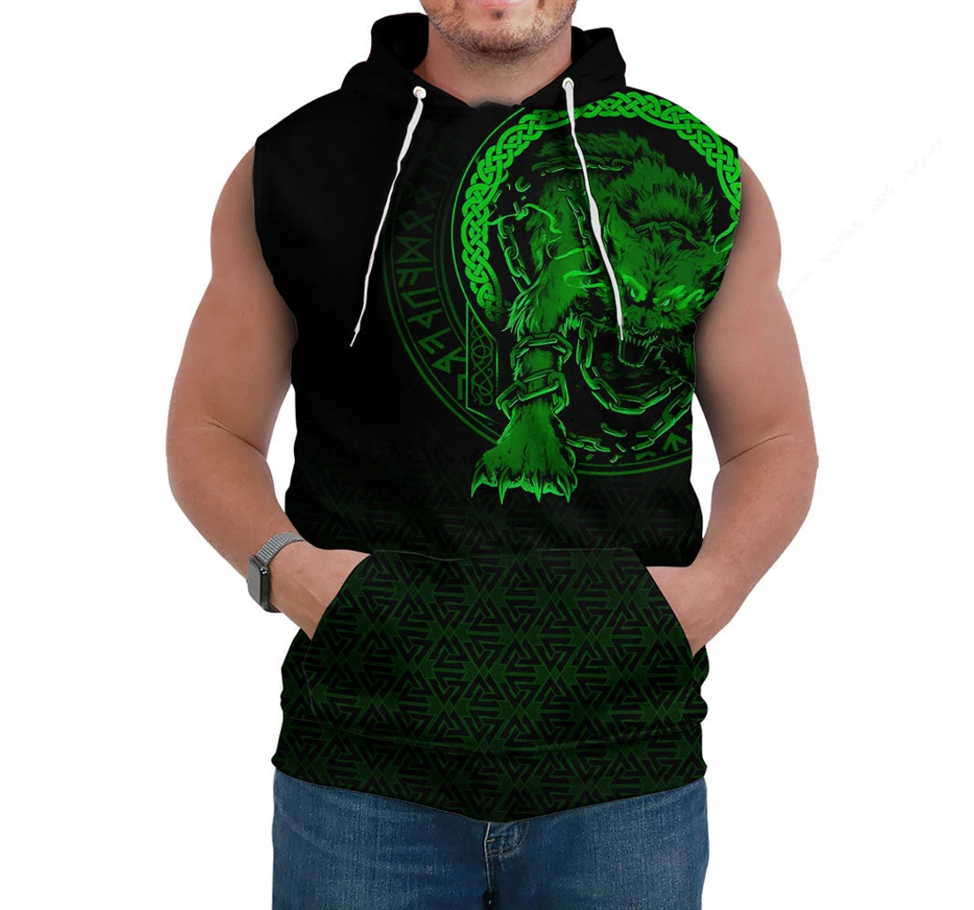 Personalized Themazicc Viking Fenrir Norse Green Sleeveless - 3D Printed Pullover Hoodie