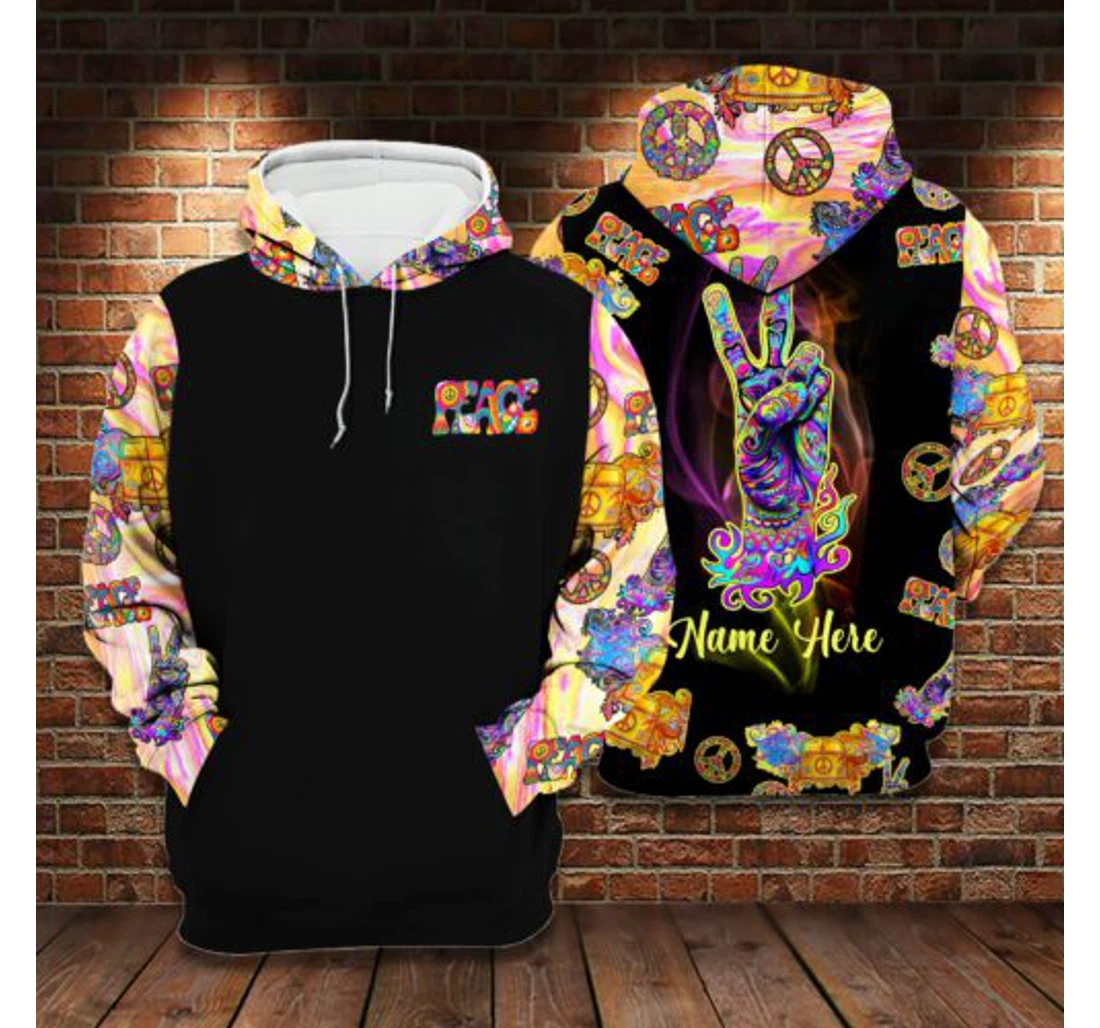 Custom Hippie V Sign Peace Personalized Name - 3D Printed Pullover Hoodie