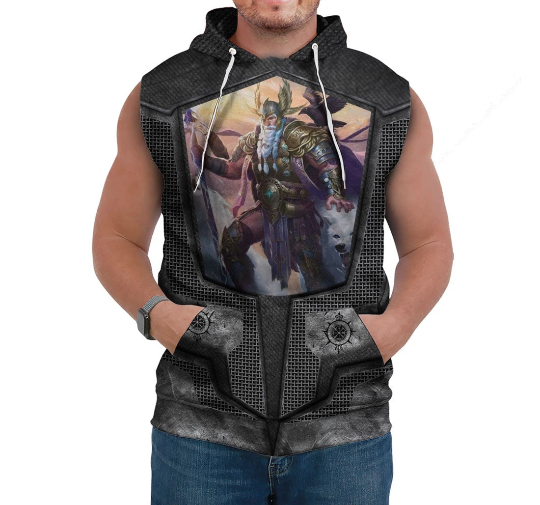 Personalized Themazicc Armor Style Viking Odin Sleeveless - 3D Printed Pullover Hoodie