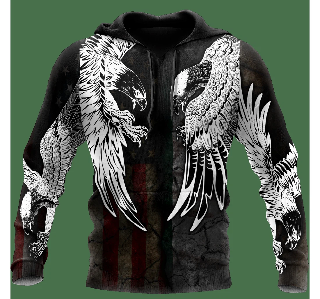 Personalized Mexicoamerican Eagle Tattoo All Over Independence Day - 3D Printed Pullover Hoodie