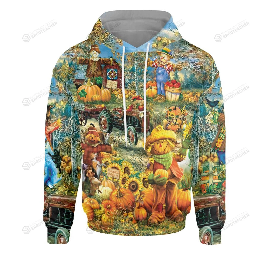 Personalized Smiley Pumpkin On The Farm Halloween - 3D Printed Pullover Hoodie