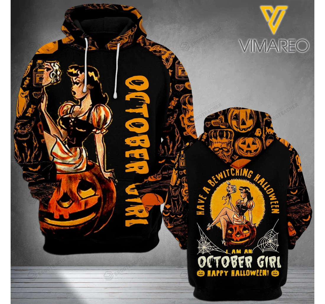 Personalized October Girl Happy Halloween - 3D Printed Pullover Hoodie